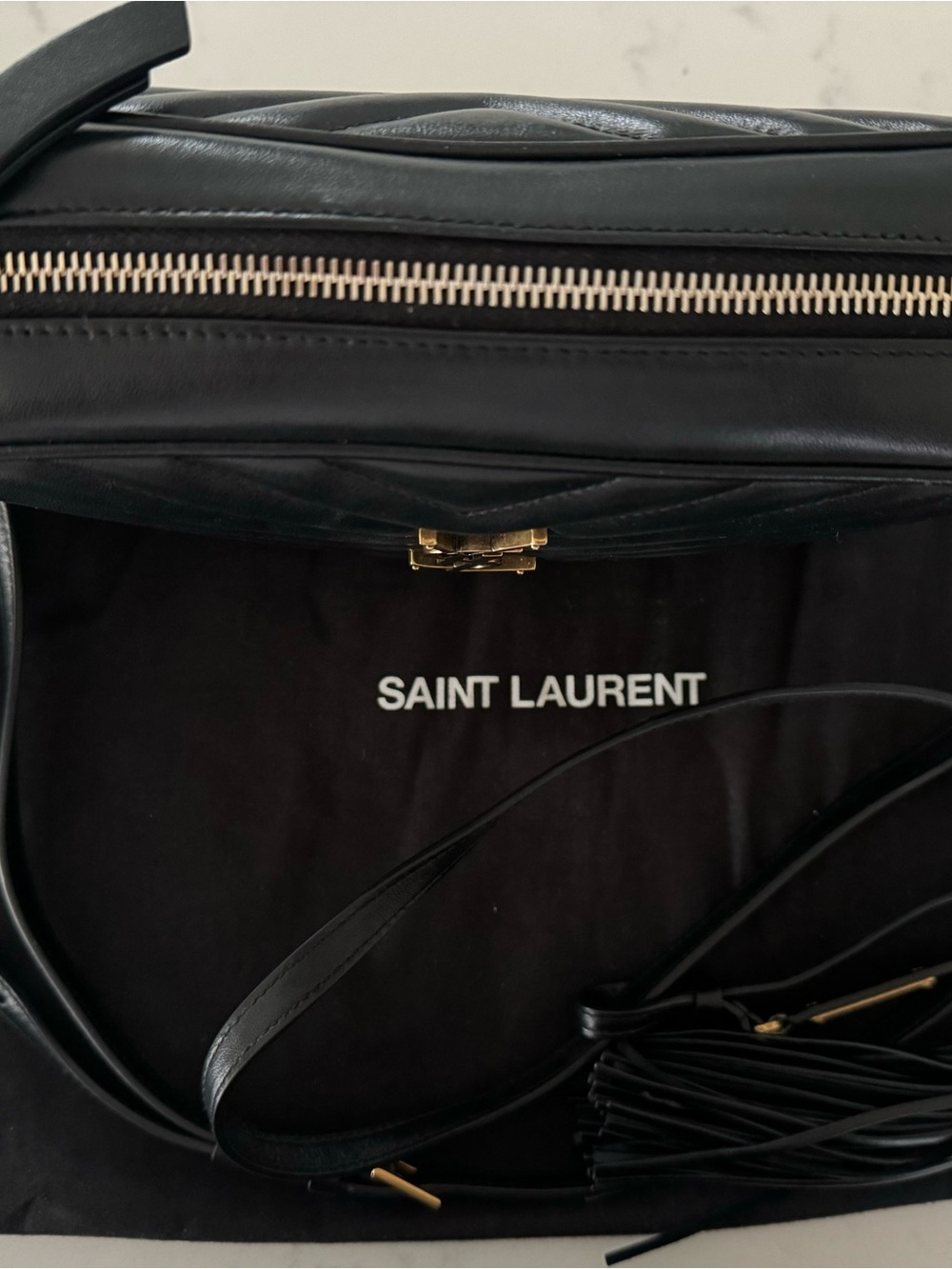 Saint Laurent Black Quilted Camera Crossbody with Gold YSL Logo and Tassel - Picture 3 of 13